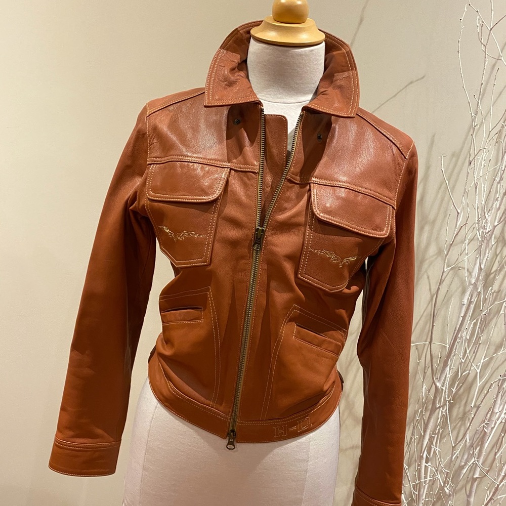 Salmon coloured Harley-Davidson leather jacket